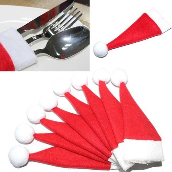 

christmas decorations 10pcs tableware knife fork set holder mini santa claus hat for home navidad year1