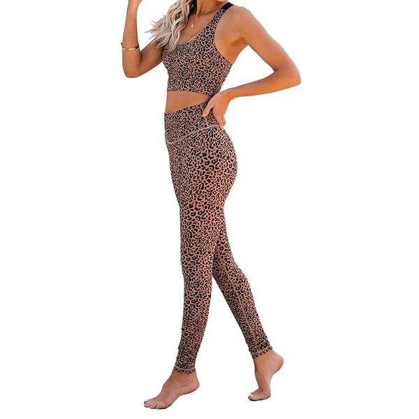 

women high waist panther printed yoga set vest style cropped trousers breathable fitness training sports set, White;red