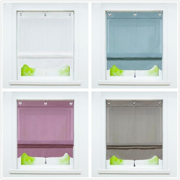 

5 colors roman curtains with u-shape hooks pendant windows sheer tulle drapes shade voile drapery valance for kitchen home decor