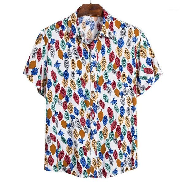 

2020 summer hawaiian casual wild shirt short sleeve cotton men tropical button male vacation beach shirt -3xl1, White;black