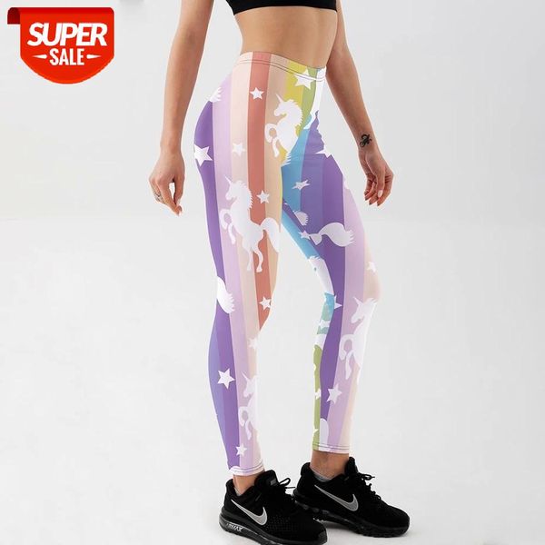 

qickitout women leggings for fitness push up digital print rainbow stripes unicorn star galaxy feamle workout legging #et6y, Black;white