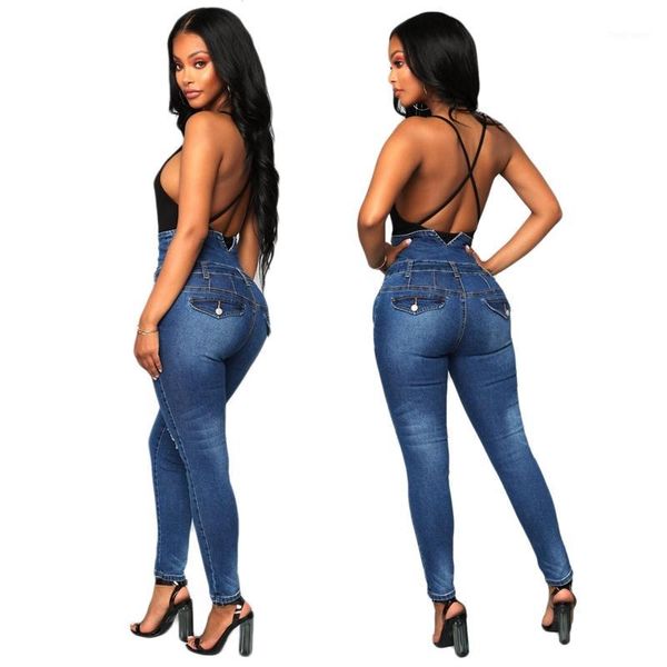

women's high waist elastic skinny denim long pencil pants women jeans1, Blue