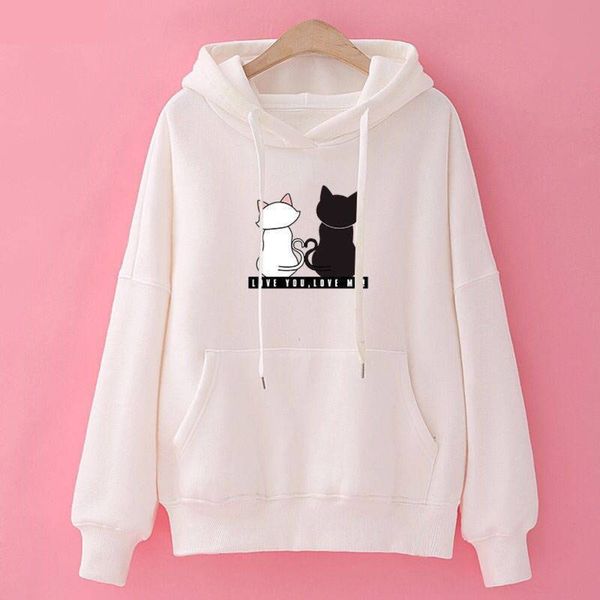 

kedaj 2020 back cat lazy loose women's hooded korean coat sweatersweater style sweater student super tpurx style celebrity same interne, Black