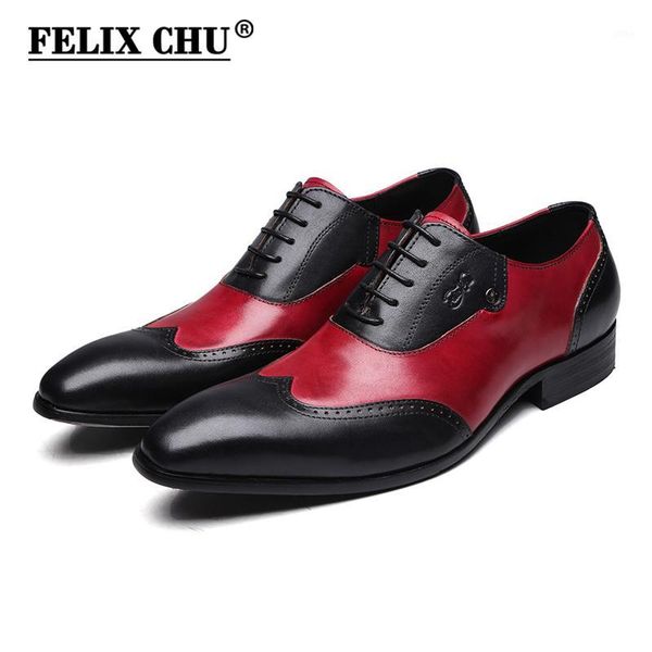 

felix chu modern gentlemen formal oxfords genuine leather mens wedding party black red dress shoes man wingtip brogue #185-8101