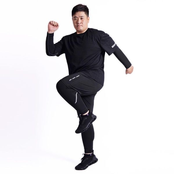 

four pieces set man plus size sports set man oversize sportswear, Black;blue