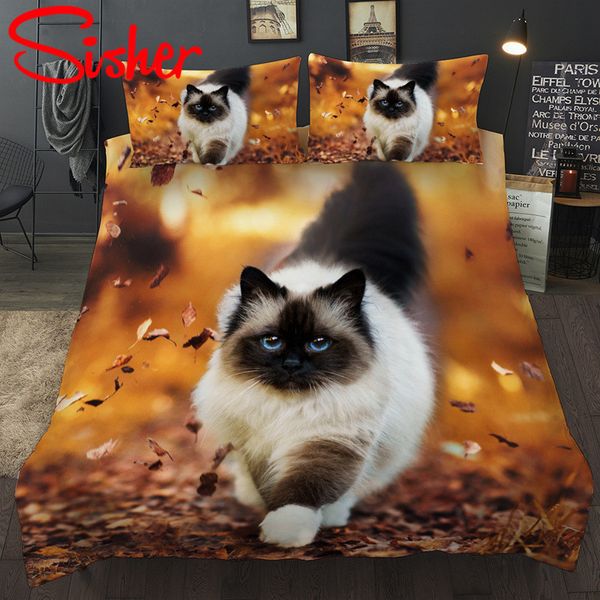 Katze Hund Gedruckt Bettbezug Sets Moderne Niedliche Bettwäsche Set Einzel Twin Double Queen King Bettwäsche Set Polyester Quilt Abdeckungen LJ201015