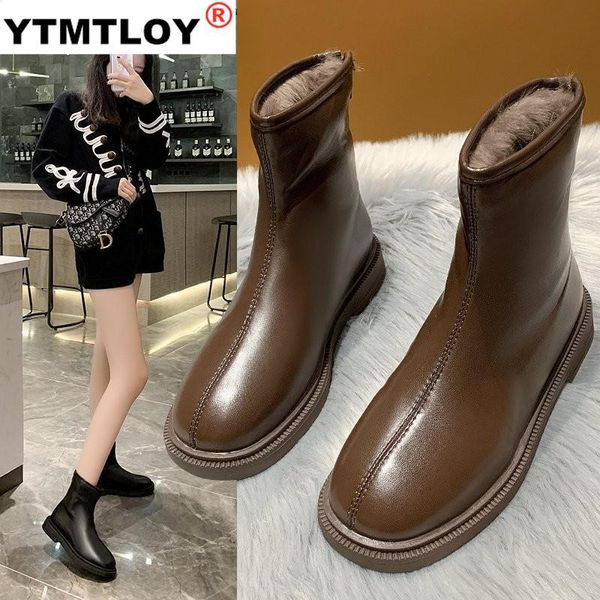 

ботинки женщин голова tide ins британский стиль new net red fashion wild square толстый и тонкий короткие голеностопного снег сапоги зима пл, Black
