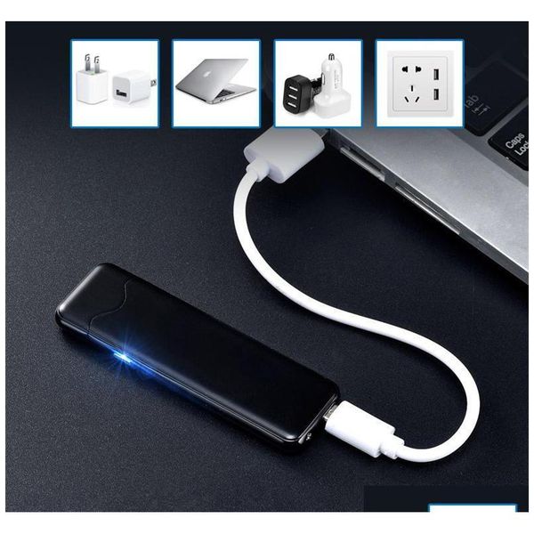 

latest ultra-thin fingerprint touch sensor flameless cigarette lighter usb rechargeable lighter windproof double arc cigarette lighter yo8j