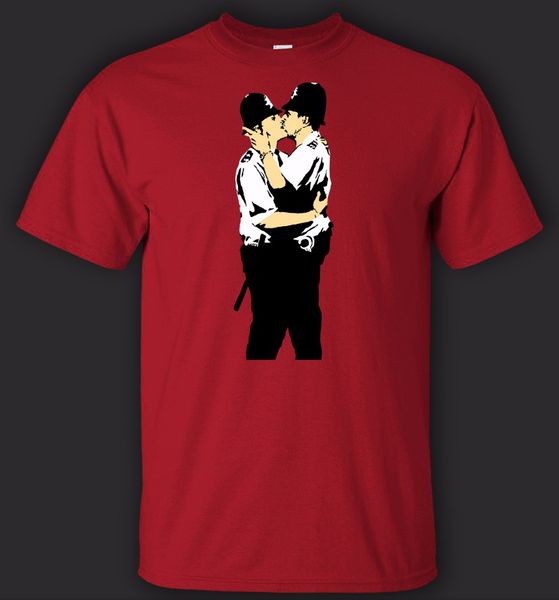 

men's fashion cartoon character banksy kissing coppers t-shirt - direct from brand men's tee shirts sport hooded sweatshirt hoodie