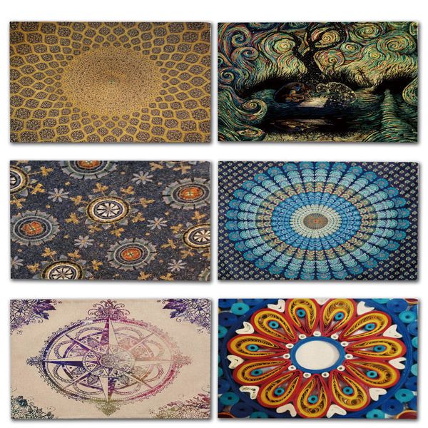 

1pcs mandala pattern kitchen placemat dining table coaster cotton linen pads western mat 42*32cm home decor accessory mp0039