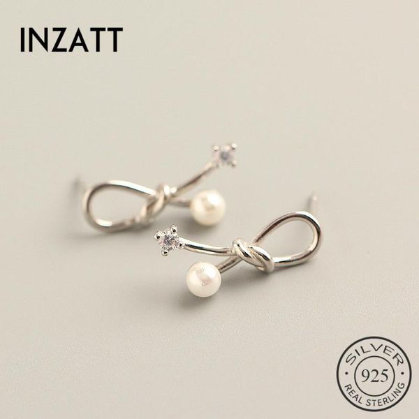 

stud inzareal 925 sterling silver zircon pearl bowknot earrings for fashion women cute fine jewelry bohemian accessories gift, Golden;silver