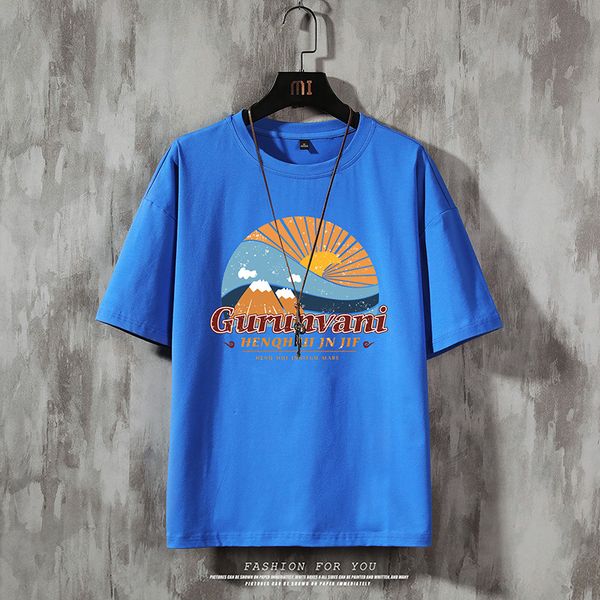 

2021 new mountain print o neck cotton t shirt men and woman summer short sleeve designed casual tee epsb, White;black