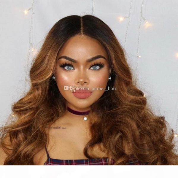 

ombre #1bt30 full lace wigs with 150% density malaysian body wave remy hair ombre color hair glueless lace wigs bleached knots, Black;brown