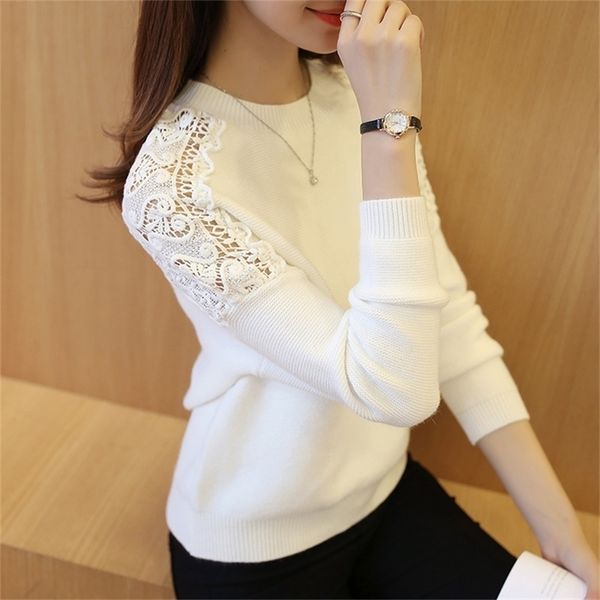 

new autumn winter women pullover korean hollow out knitwear batwing sleeve embroidered casual women's sweater pull femme y200910, White;black