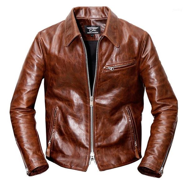 

1930 classic moto/cafe racer genuine leather jacket men batik calf biker coat male slim fit brown motorcycle jacket for men1, Black