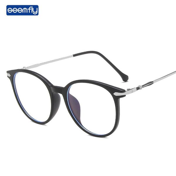 

fashion sunglasses frames seemfly anti-blue light metal plain glasses retro comfortable transparent candy color frame clear lens spectacles, Black