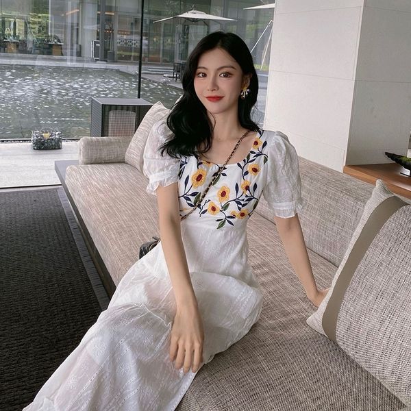 

ou1rl little yellow threeembroidered three-dimen embroidery dimensional three of cotton p flower three dimensional embroidery cotton dress i, Black;gray