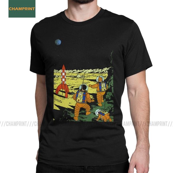 

tintin adventurers on the moon herge comic snowy haddock captain dog tees short sleeve plus size hooded sweatshirt hoodie men t shirt