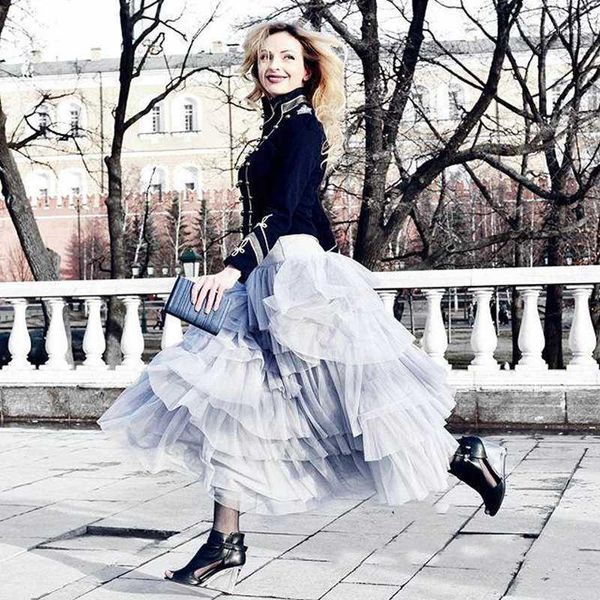 

womens skirts tulle stack-up a-line skirt saia pleated tiered zipper waist midi saias skirt saia feminina tulle all color1, Black