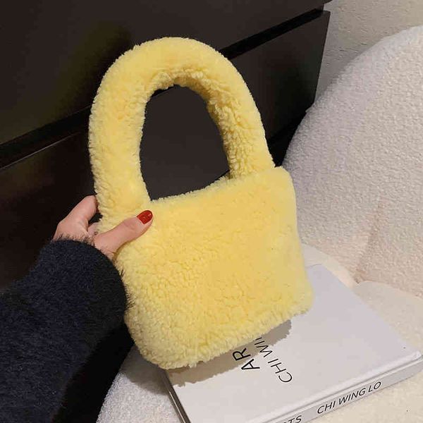 

plush women's bag 2021 autumn winter new fashion wool vegetable basket handbag lovely bucket bag