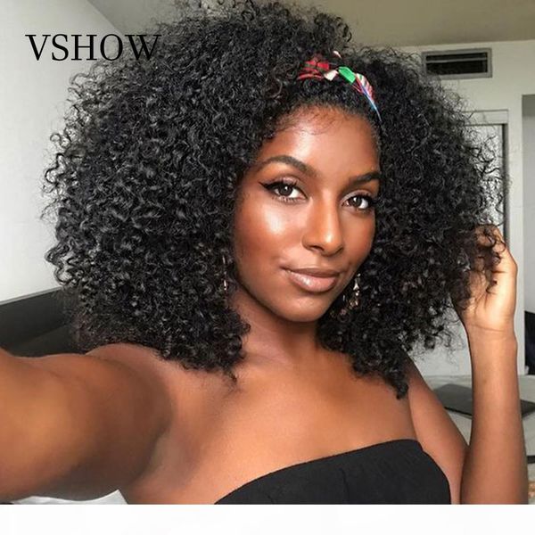 

vshow 13x4 short curly bob wigs hd transparent lace front human hair wigs 150% 180% density brazilian lace front wig pre plucked, Black