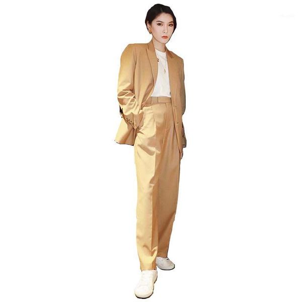 

khaki suit woman autumn the korean version new style fashionable casual suit with wide-leg trousers two-piece1, White;black