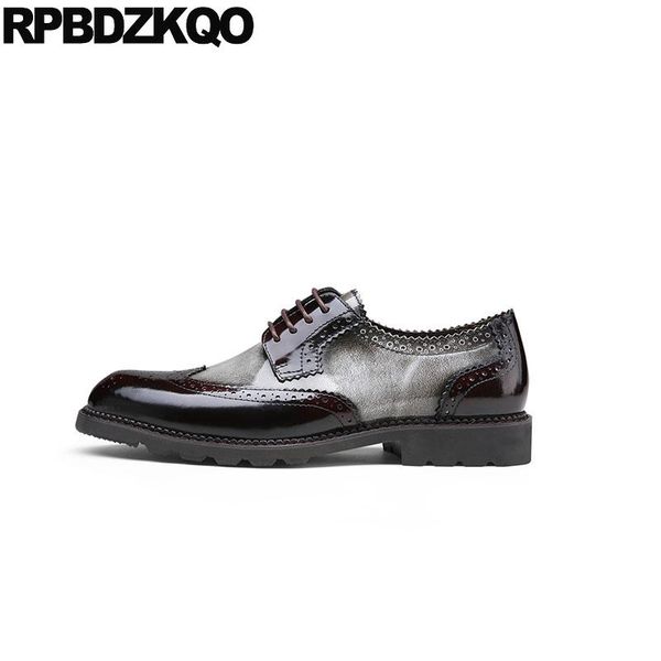 

oxfords men party shoes classic european prom italian spring and autumn brogue wingtip dress brand patent leather lace up italy, Black