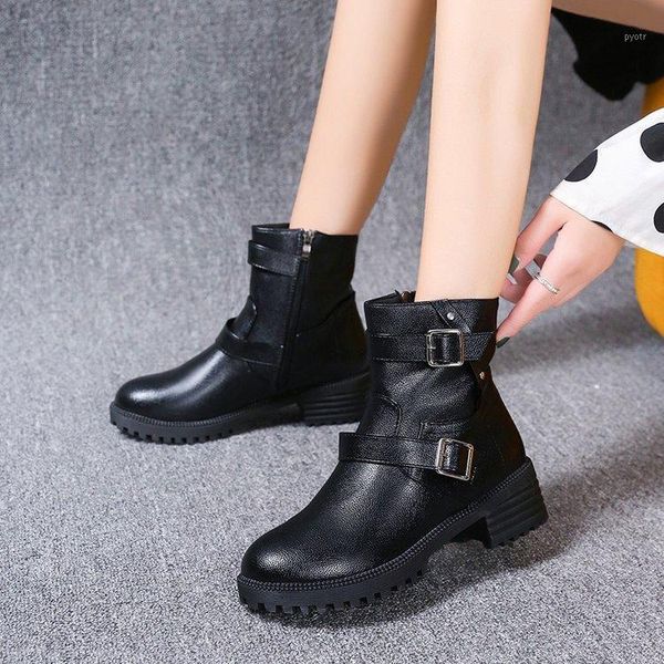 

women shoes winter autumn women botas casual motorcycle boots high heels pumps warm ankle boots mujer zapatos size 35-431, Black