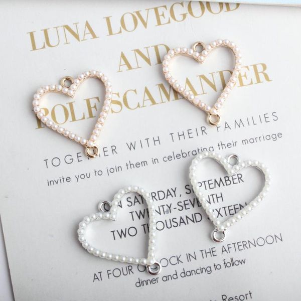 

10pcs fine quality gold/silver alloy white pearl connector hollow heart charms lovely diy pendant handmade for necklace bracelet1, Bronze;silver