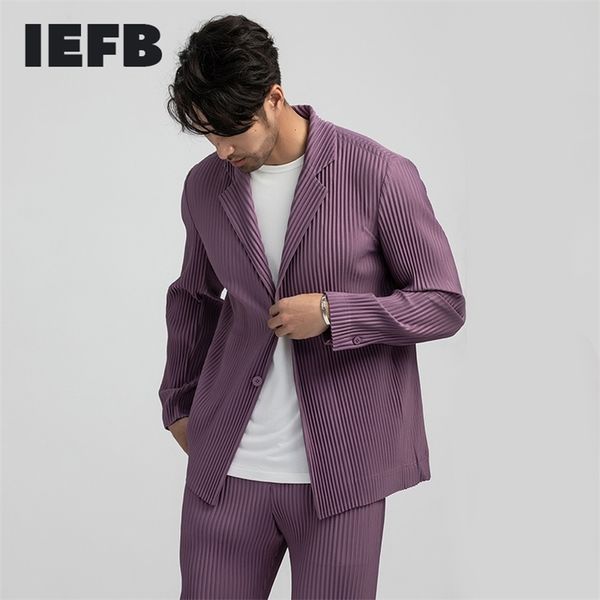 

iefb /men's wear pleated clothes japanese stretch fabric all-match suit casual notched collar blazers for male lj201223, White;black