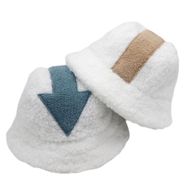 

wide brim hats winter warm fishing caps faux fur arrow symbol printed bucket hat fisherman men wool tide flat thick, Blue;gray