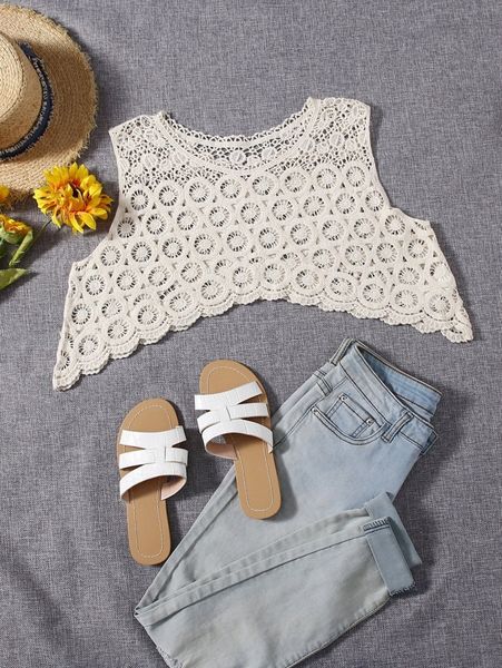 

asymmetrical hem guipure lace crop cover up n9sq#, White;black