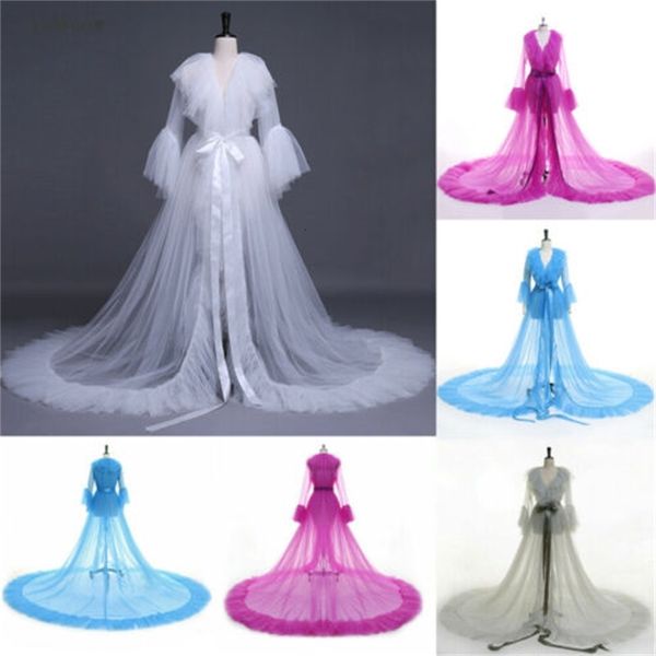 

women lingerie long lace sheer gown see through kimono robe sleepwear, Black;white