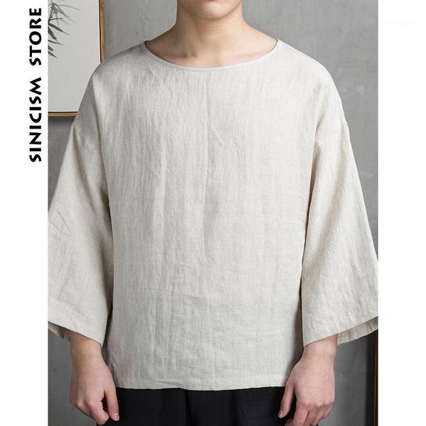 

men's t-shirts sinicism store mens cotton linen t shirt summer oversized baggy clothes chinese traditional male vintage thin t-shirt1, White;black
