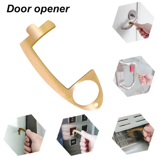 

portable hygiene no touch brass door opener handle key tool avoid touching non-contact contactless safety door opener