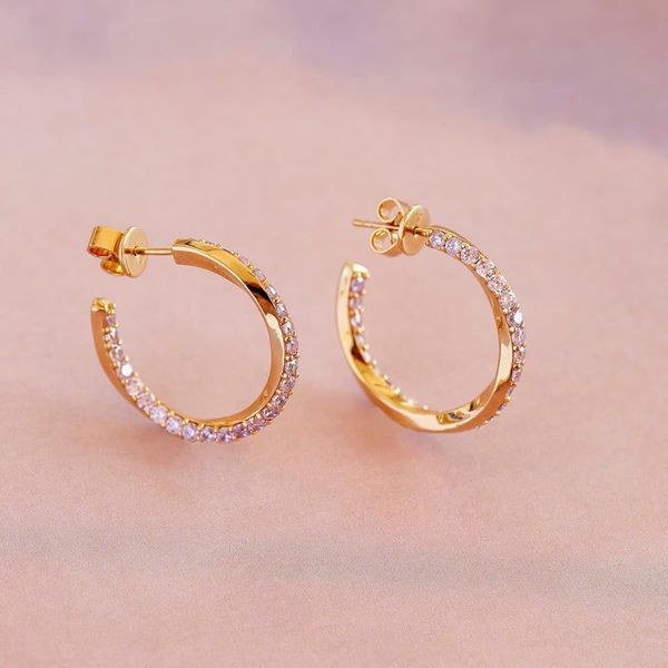 

2021 elegant 18mm medium pink cz circle hoop earring gold plated 100% 925 sterling silver girl jewelry drop ship, Golden;silver
