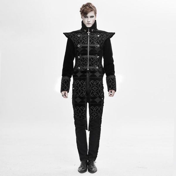 

men coats gothic long sleeve stand collar outwear warm zipper overcoats men jacket long sleeves cosplay irregular trench, Black