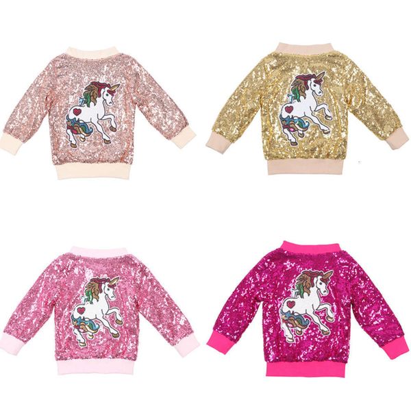 

hoodls spring and autumn long sequin sve et children's clothing girl's unicorn windbreaker ihxl, Black