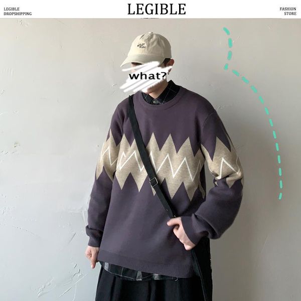 

legible oversized o-neck sweater men casual autumn winter warm sweater pullover male loose knitted male sweaters, White;black