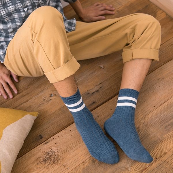

b5ymr autumn and winter socks socks mid-calf medium parallel bars cotton breathable casual men's 3xzah men's new two-bar, Black