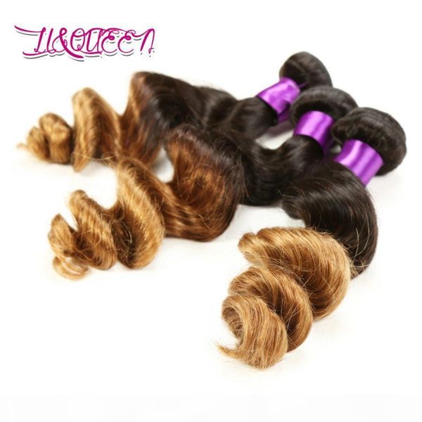 

loose wave human hair bundels ombre hair weft 1b-30# color loose wave double weft brazilian virgin hair colored natural beauty bundles, Black;brown
