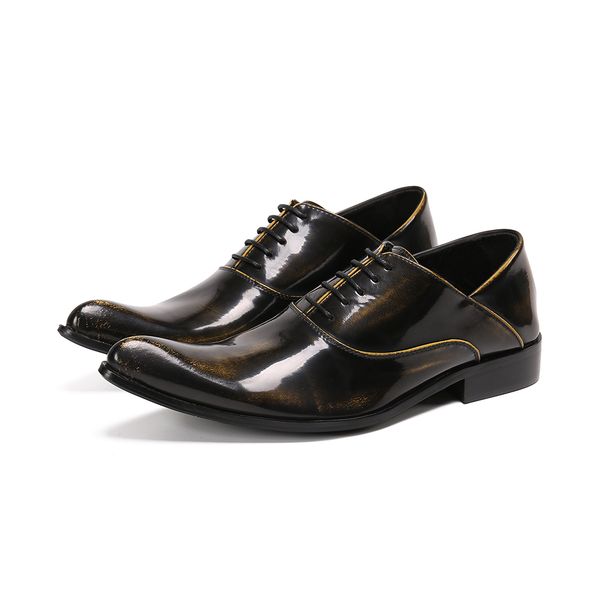 

2020 male fashion oxfords toe brown tie-up wedding shoes hhoj, Black