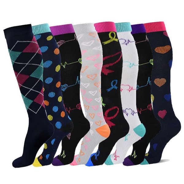 

men's socks men and women long tube compression funny cartoon breathable cycling marathon running leggings, Black