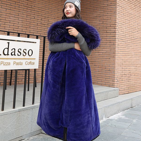 

chic long fur coat hooded lamb wool lining winter down coat women oversize jacket cotton padded wadded parkas big pocket, Black