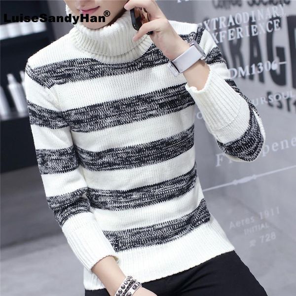 

comfortable turtleneck striped warm knitted sweater man simple striped cold style long sleeve bottoming sweater pullover man1, White;black