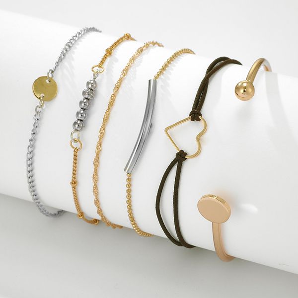 

2021 new 6pc/set fashion heart circle women bracelets gold link chain beach bangles for girlfriend gift, Black