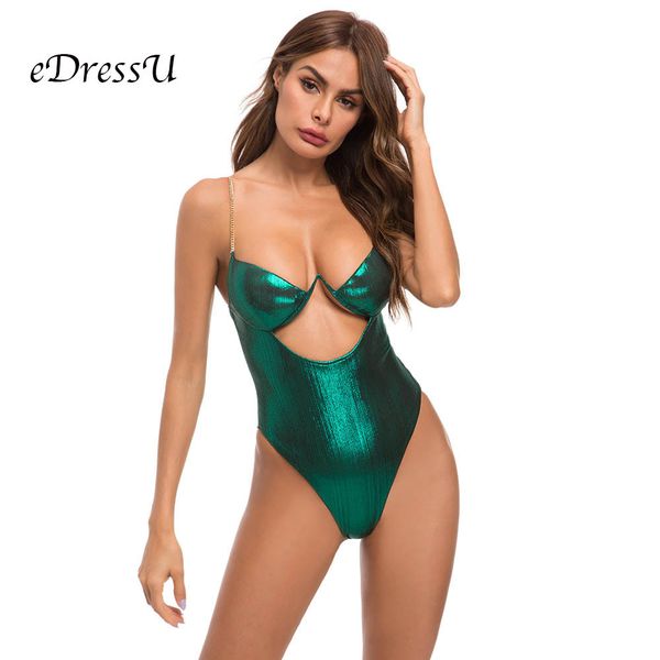 

women bodysuits green shiny metallic chain straps swimwear beach holiday fashion lady swimsuits edressu ms-dzt581 y200910, White;black