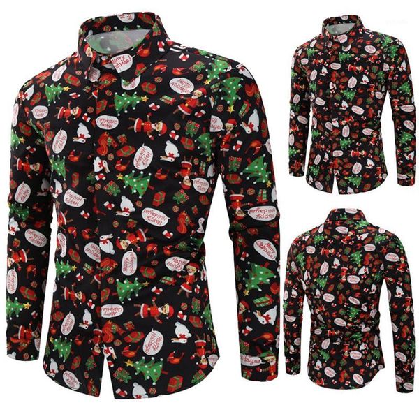 

mens fashion shirt christmas elements printing long sleeve urn-down collar casual shirt broadcloth blouse #by1, White;black