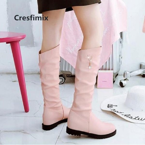 Botas mulheres fofas confortáveis ​​outono Lady Lady Cool sobre o joelho de alta qualidade PU couro preto femme e30781