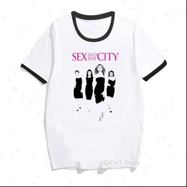 

vogue and the city t shirt women clothes 2021 vintage t shirt graphic ringer tees haut femme summer womens shirt streetwear, White